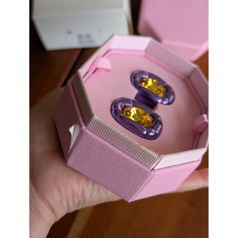 Swarovski Dulcis Purple and Yellow Crystal Clip On Earrings - Picture 4 of 7